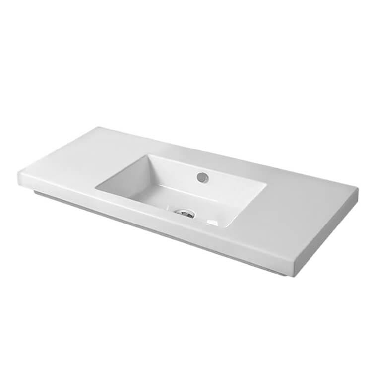 Nameeks Rectangular White Ceramic Wall Mounted or Built-In Sink