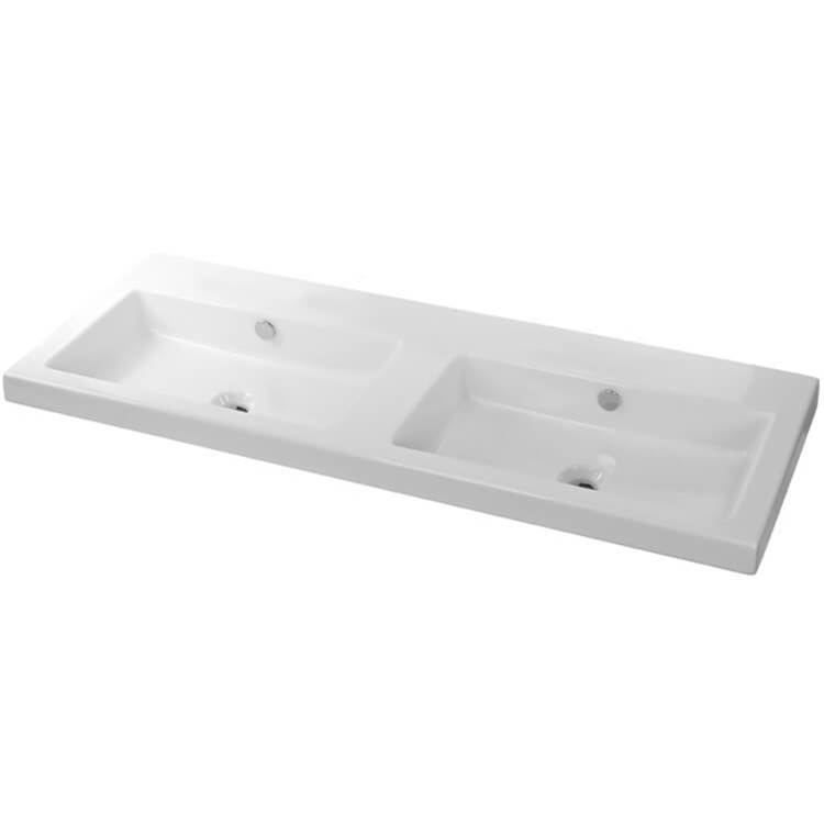 Nameeks Rectangular White Double Ceramic Wall Mounted or Built-In Sink