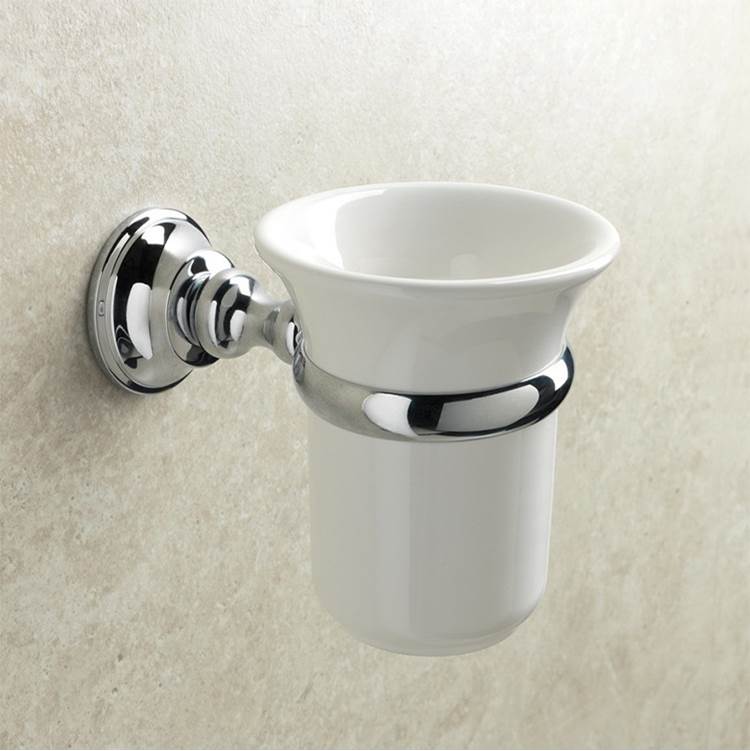 Nameeks Wall Mounted White Ceramic Toothbrush Holder with Chrome Brass Mounting