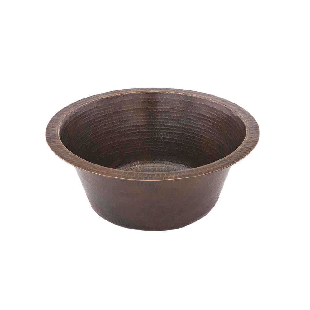 Premier Copper Products 16'' Round Hammered Copper Prep Sink w/ 3.5'' Drain Size