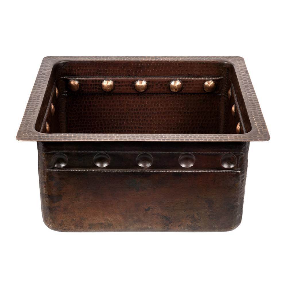 Premier Copper Products 16'' Gourmet Rectangular Hammered Copper Bar/Prep Sink w/ Barrel Strap Design