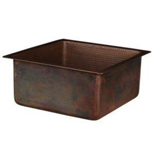 Premier Copper Products 16'' Square Hammered Copper Bar/Prep Sink with 3.5'' Drain Opening