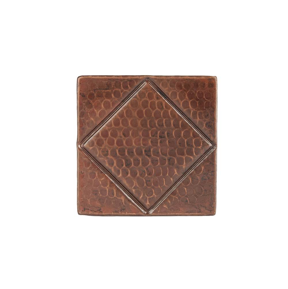 Premier Copper Products 4'' x 4'' Hammered Copper Tile with Diamond Design - Quantity 4