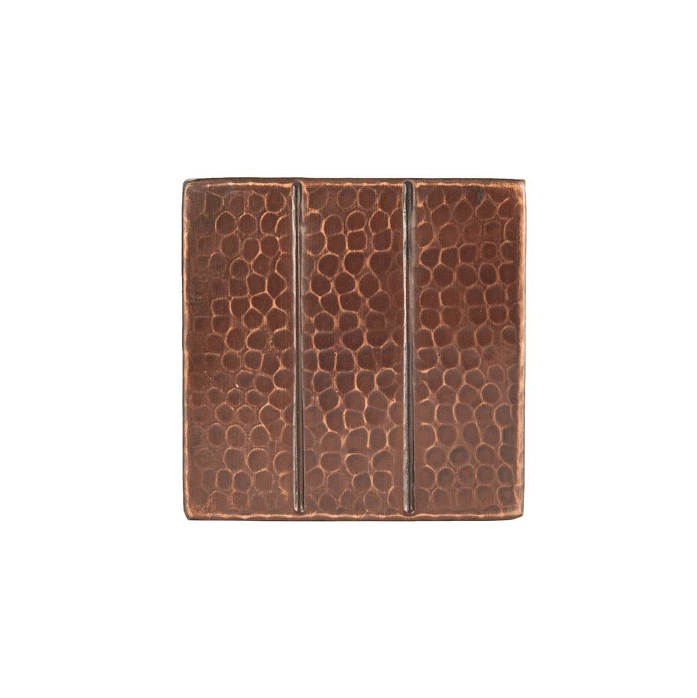 Premier Copper Products 4'' x 4'' Hammered Copper with Linear Tile Design - Quantity 8