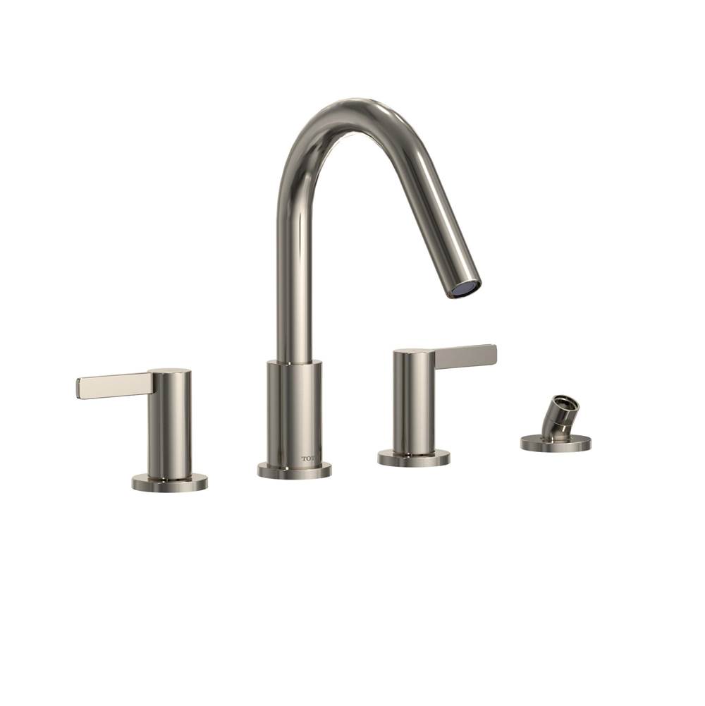 TOTO Toto® Gf Two Lever Handle Deck-Mount Roman Tub Filler Trim With Handshower, Polished Nickel