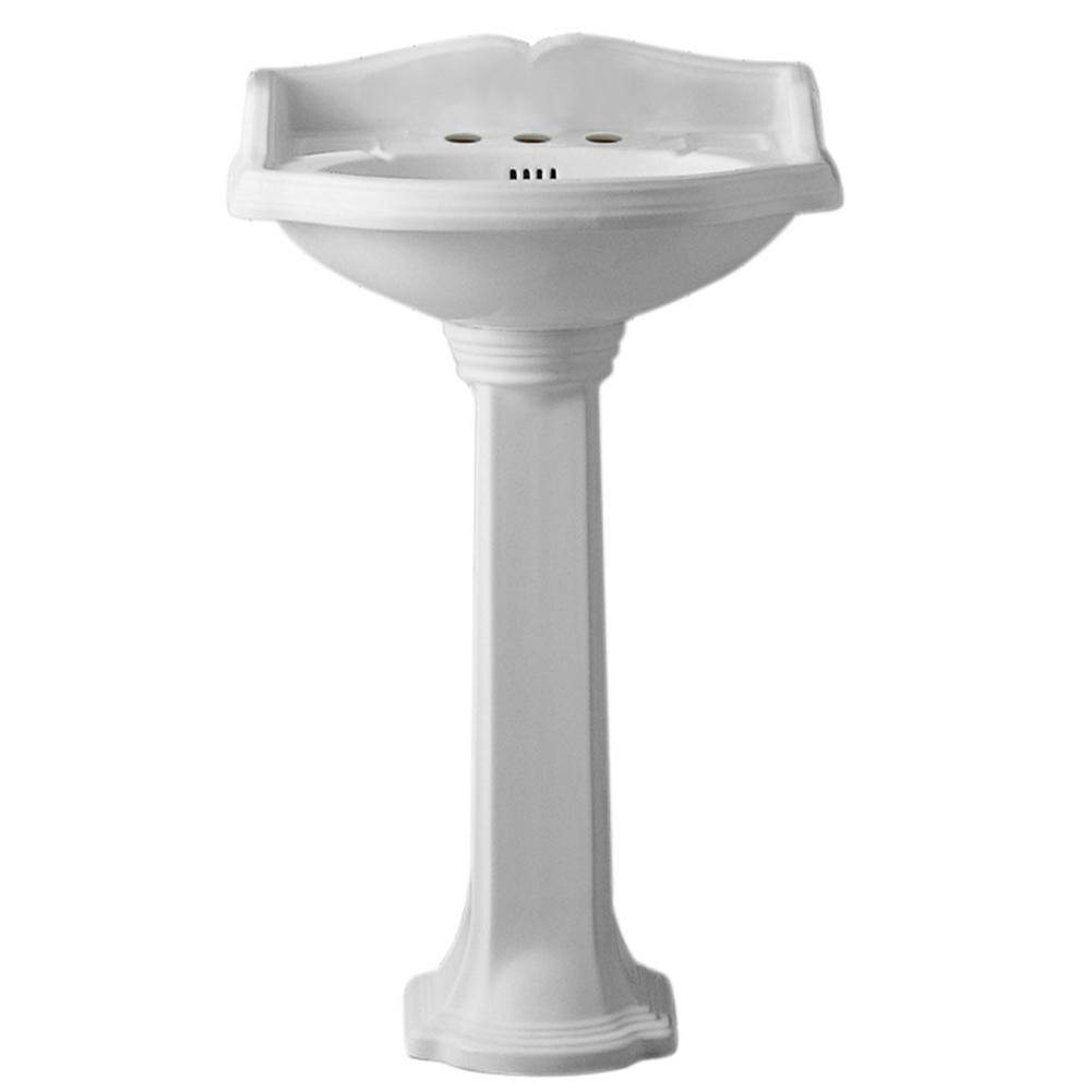 Whitehaus Collection Isabella Collection Traditional Pedestal with an Integrated small oval bowl, widespread Faucet Drilling,Backsplash, Dual Soap Ledges, Decorative Trim and Overflow