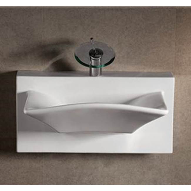 Whitehaus Collection Isabella Collection Rectangular Wall Mount Basin with Integrated Rectangular Bowl, Single Faucet Hole and Rear Center Drain