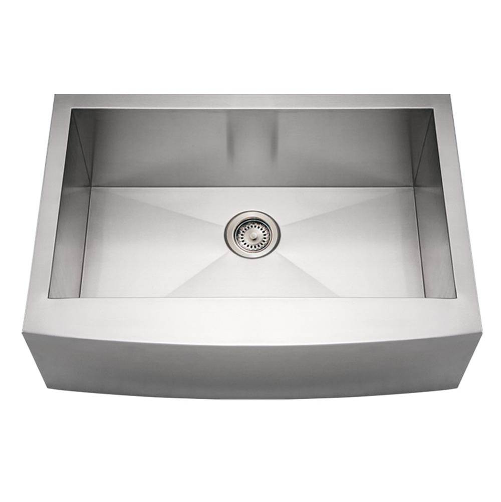 Whitehaus Collection Noah's Collection Brushed Stainless Steel Commercial Single Bowl Sink with an Arched Front Apron