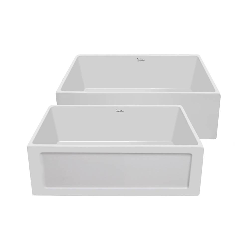 Whitehaus Collection Farmhaus Fireclay Reversible 27'' Sink with a Plain Front Apron on One Side and a Concave Front Apron on the Other