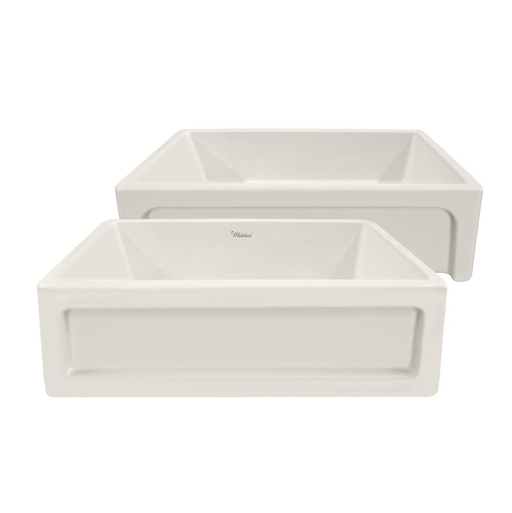 Whitehaus Collection Shakerhaus 33'' Reversible Kitchen Fireclay Sink with Shaker Design Front Apron on one Side and an Elegant Beveled Front Apron on the Opposite Side