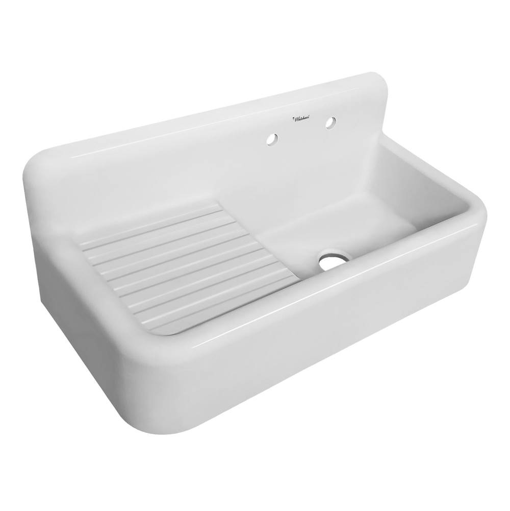 Whitehaus Collection Heritage Front Apron Single Bowl Fireclay Sink with Integral Drainboard and High Backsplash