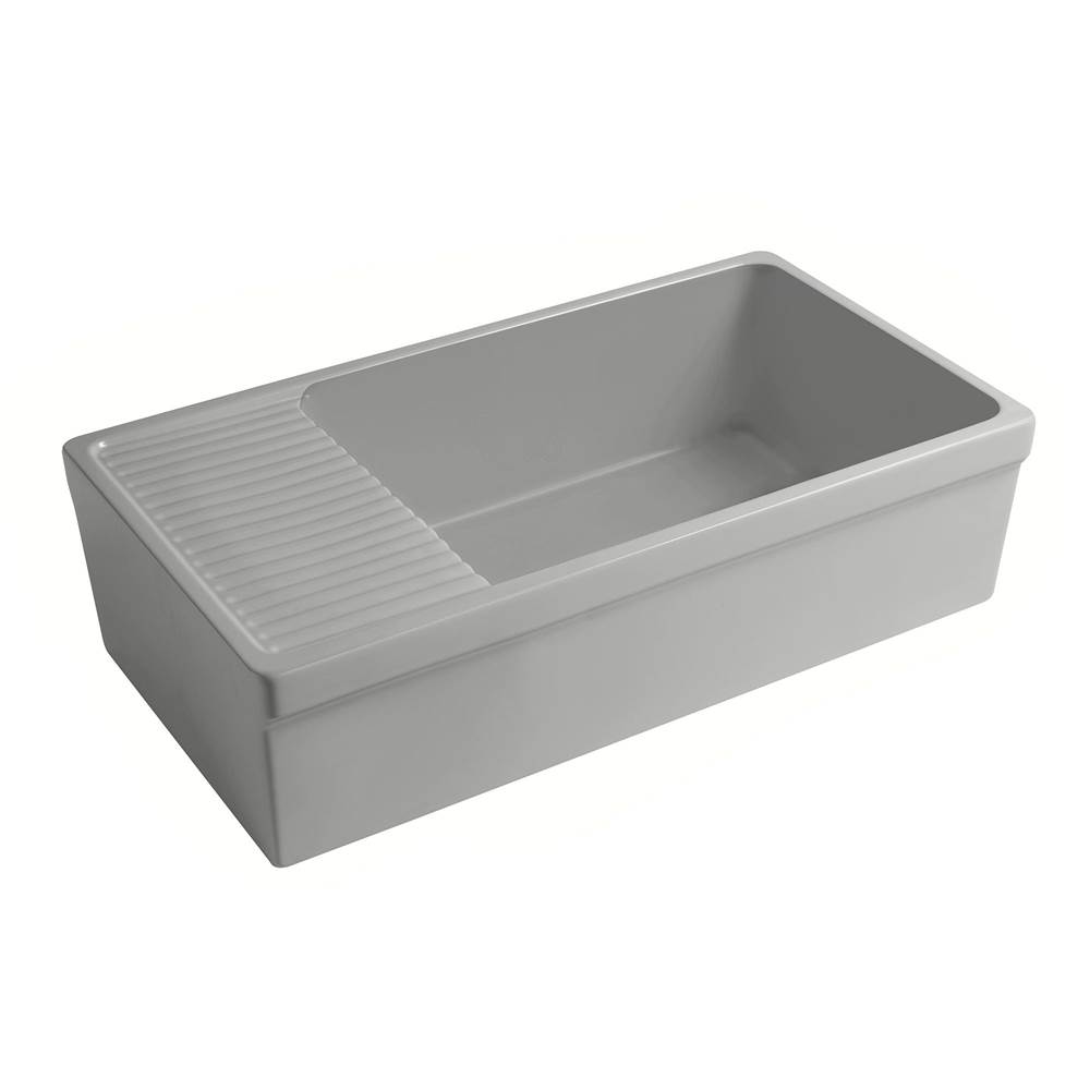 Whitehaus Collection Farmhaus Quatro Alcove Large Reversible Matte Fireclay Kitchen Sink with  Integral Drainboard and a Decorative 2 ½'' Lip Front Apron on Both Sides