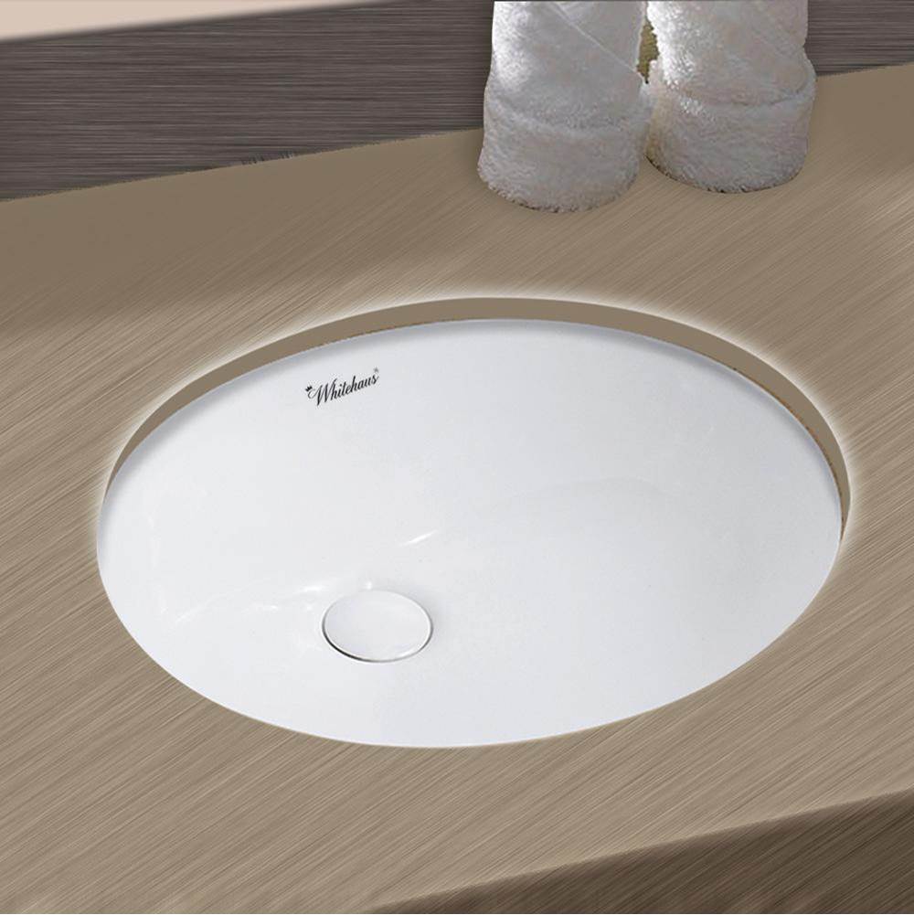 Whitehaus Collection Isabella Plus Collection 16 inch Oval Undermount basin with overflow and rear center drain