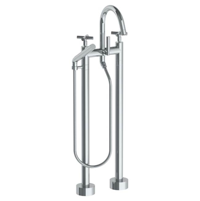 Watermark Floor Standing Bath set with Gooseneck Spout and Slim Hand Shower