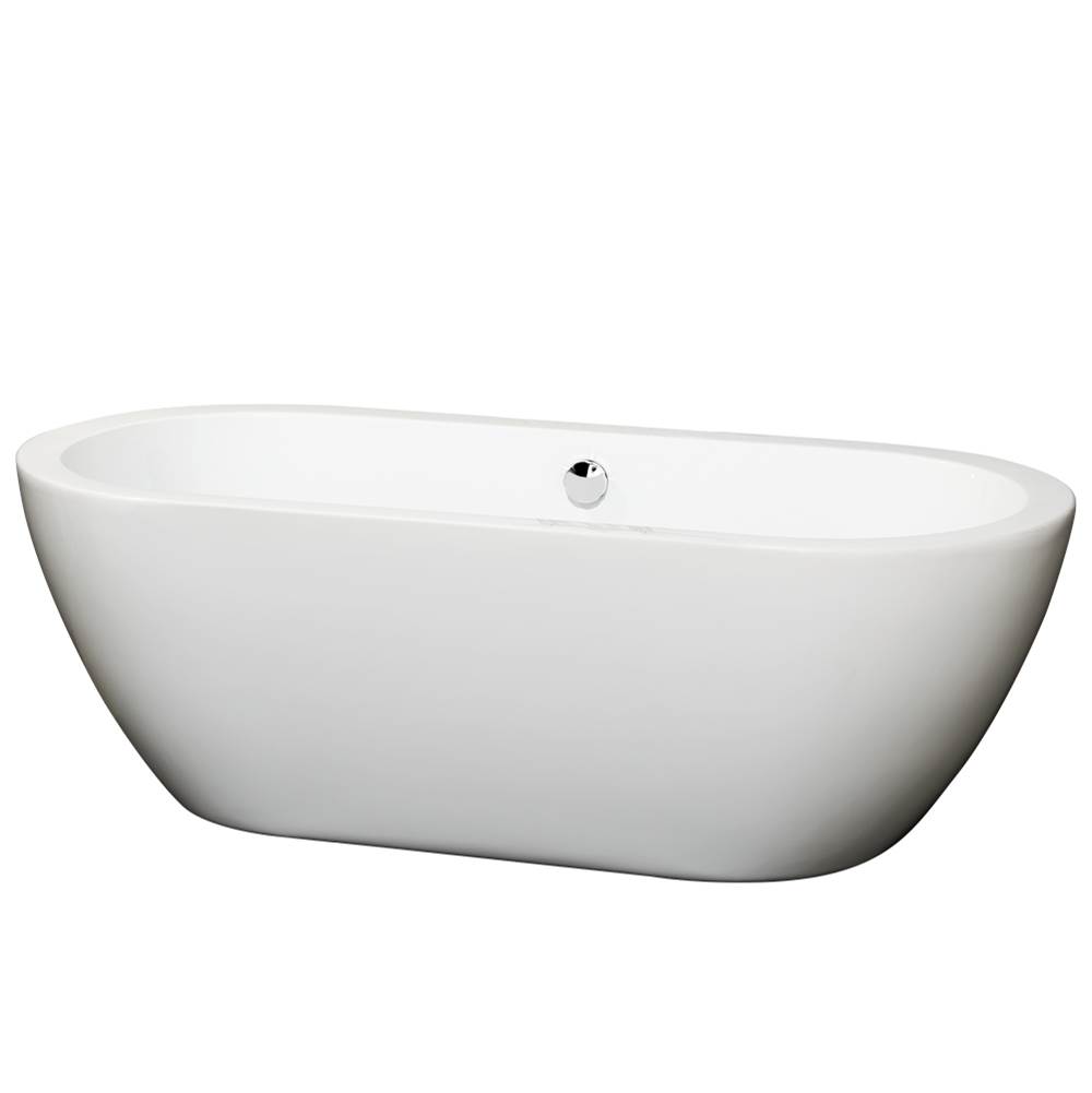 Wyndham Collection Soho 68 Inch Freestanding Bathtub in White with Polished Chrome Drain and Overflow Trim