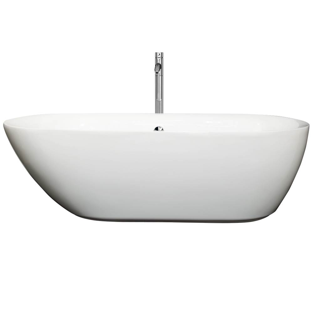 Wyndham Collection Melissa 71 Inch Freestanding Bathtub in White with Floor Mounted Faucet, Drain and Overflow Trim in Polished Chrome