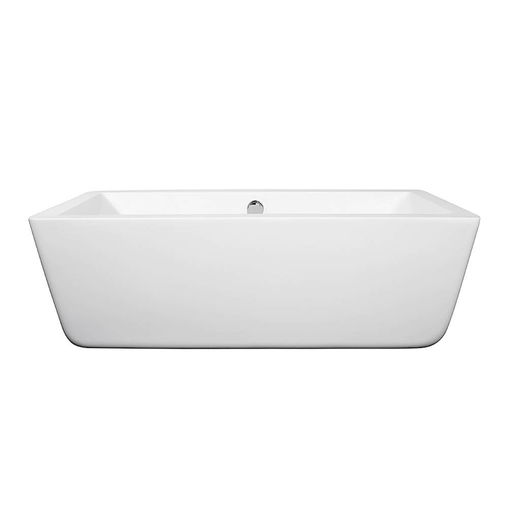 Wyndham Collection Laura 59 Inch Freestanding Bathtub in White with Polished Chrome Drain and Overflow Trim