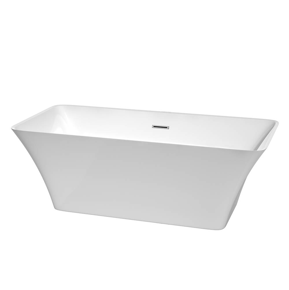 Wyndham Collection Tiffany 67 Inch Freestanding Bathtub in White with Polished Chrome Drain and Overflow Trim