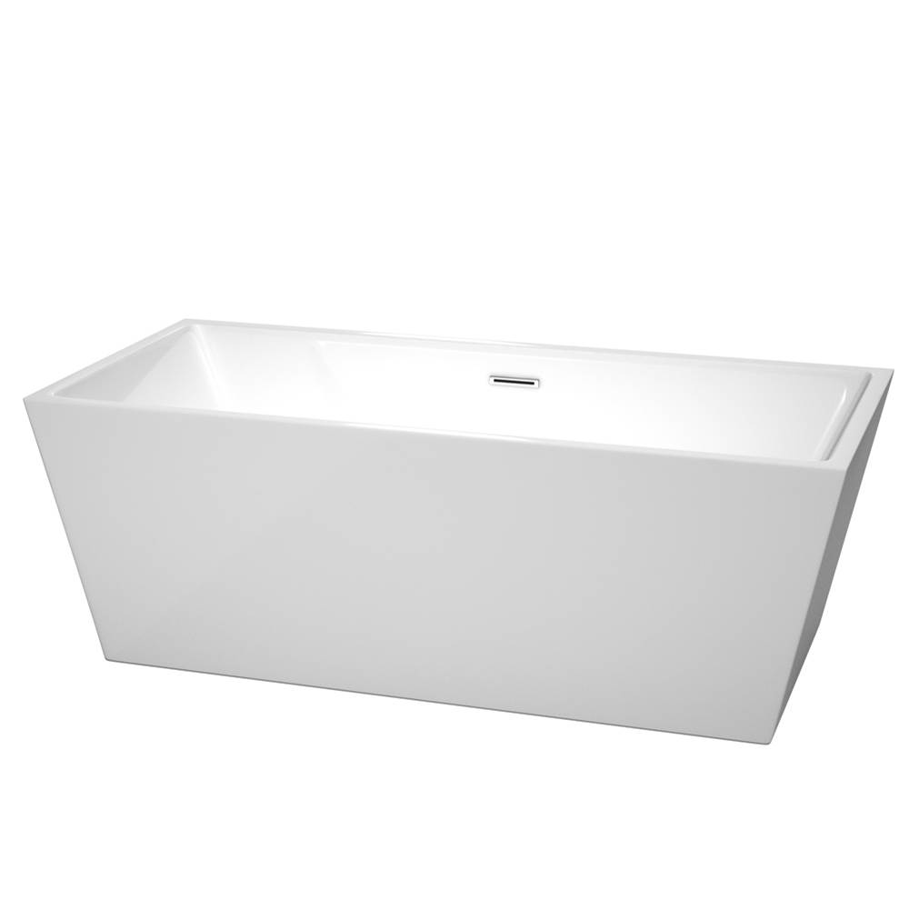 Wyndham Collection Sara 67 Inch Freestanding Bathtub in White with Polished Chrome Drain and Overflow Trim