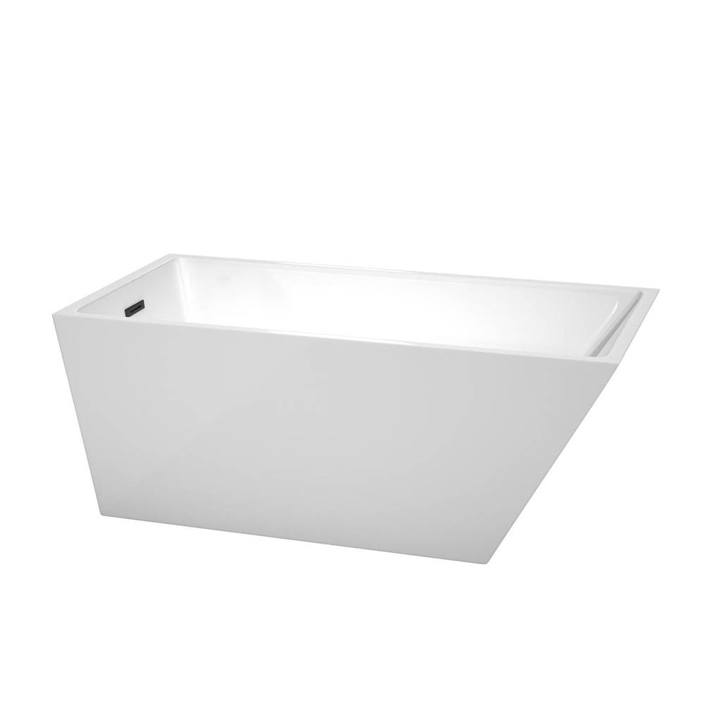 Wyndham Collection Hannah 59 Inch Freestanding Bathtub in White with Matte Black Drain and Overflow Trim