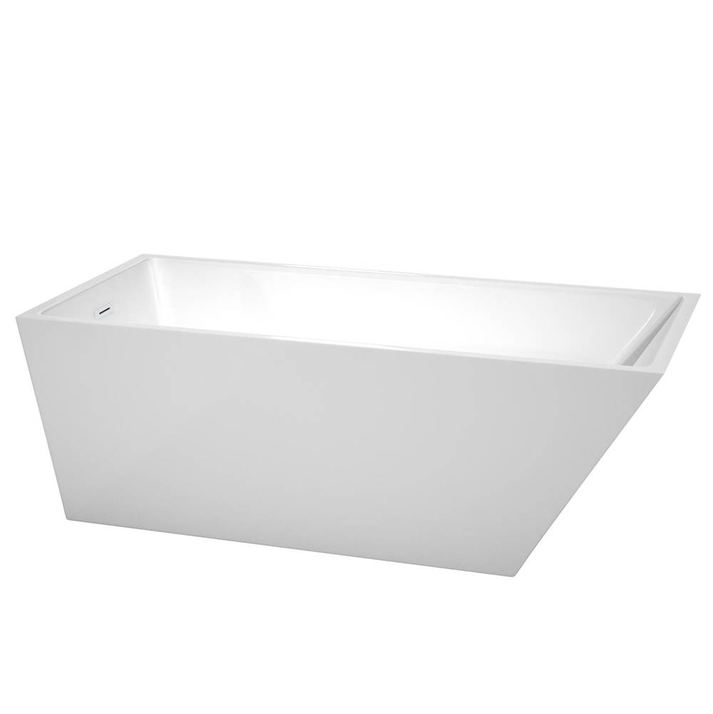 Wyndham Collection Hannah 67 Inch Freestanding Bathtub in White with Shiny White Drain and Overflow Trim