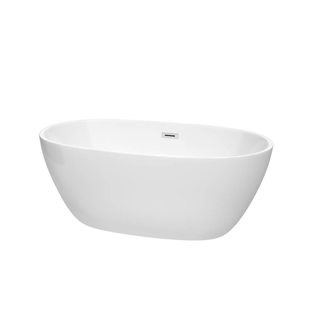 Wyndham Collection Juno 59 Inch Freestanding Bathtub in White with Polished Chrome Drain and Overflow Trim