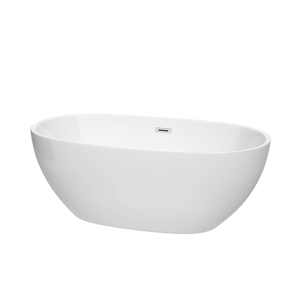Wyndham Collection Juno 63 Inch Freestanding Bathtub in White with Polished Chrome Drain and Overflow Trim