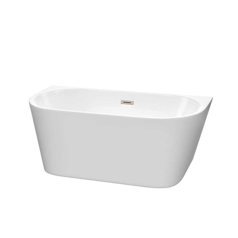 Wyndham Collection Callie 59 Inch Freestanding Bathtub in White with Brushed Nickel Drain and Overflow Trim