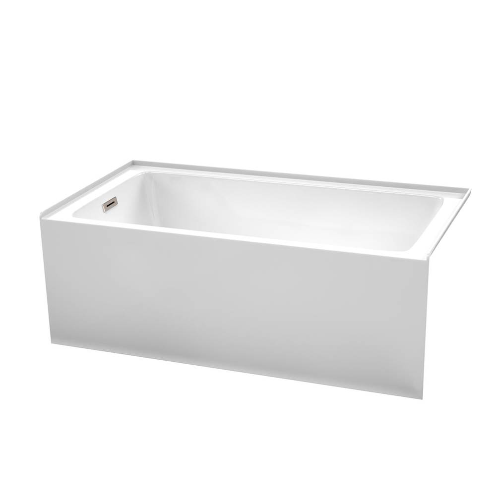 Wyndham Collection Grayley 60 x 32 Inch Alcove Bathtub in White with Left-Hand Drain and Overflow Trim in Brushed Nickel
