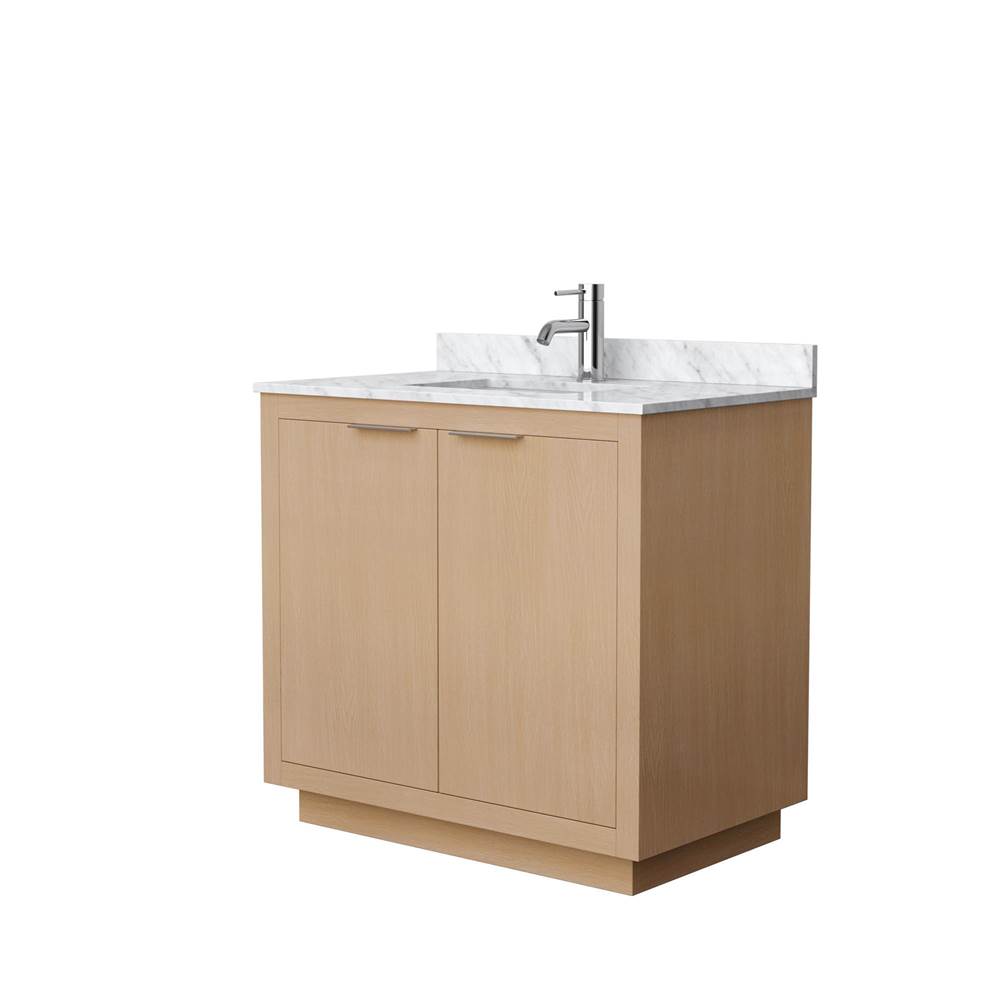 Wyndham Collection Maroni 36 Inch Single Bathroom Vanity in Light Straw, White Carrara Marble Countertop, Undermount Square Sink
