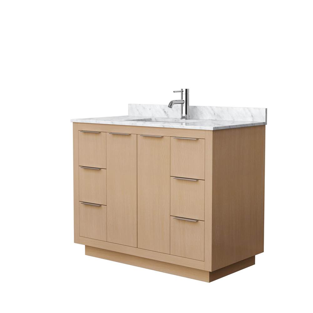 Wyndham Collection Maroni 42 Inch Single Bathroom Vanity in Light Straw, White Carrara Marble Countertop, Undermount Square Sink