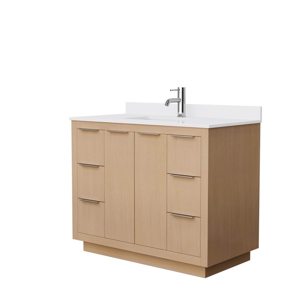Wyndham Collection Maroni 42 Inch Single Bathroom Vanity in Light Straw, White Cultured Marble Countertop, Undermount Square Sink