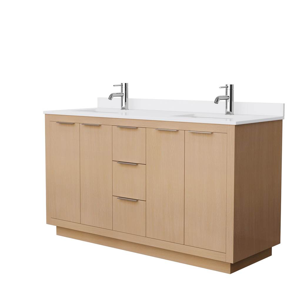 Wyndham Collection Maroni 60 Inch Double Bathroom Vanity in Light Straw, White Cultured Marble Countertop, Undermount Square Sinks