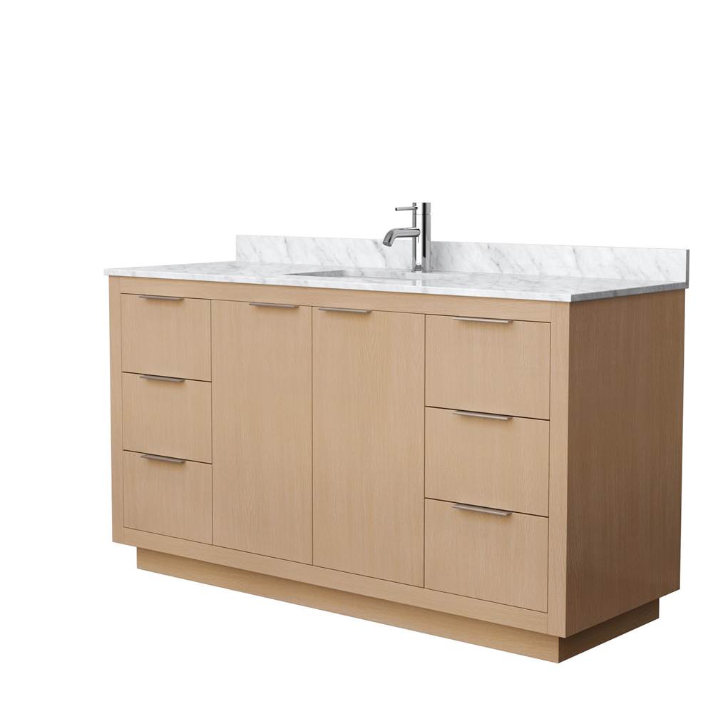 Wyndham Collection Maroni 60 Inch Single Bathroom Vanity in Light Straw, White Carrara Marble Countertop, Undermount Square Sink