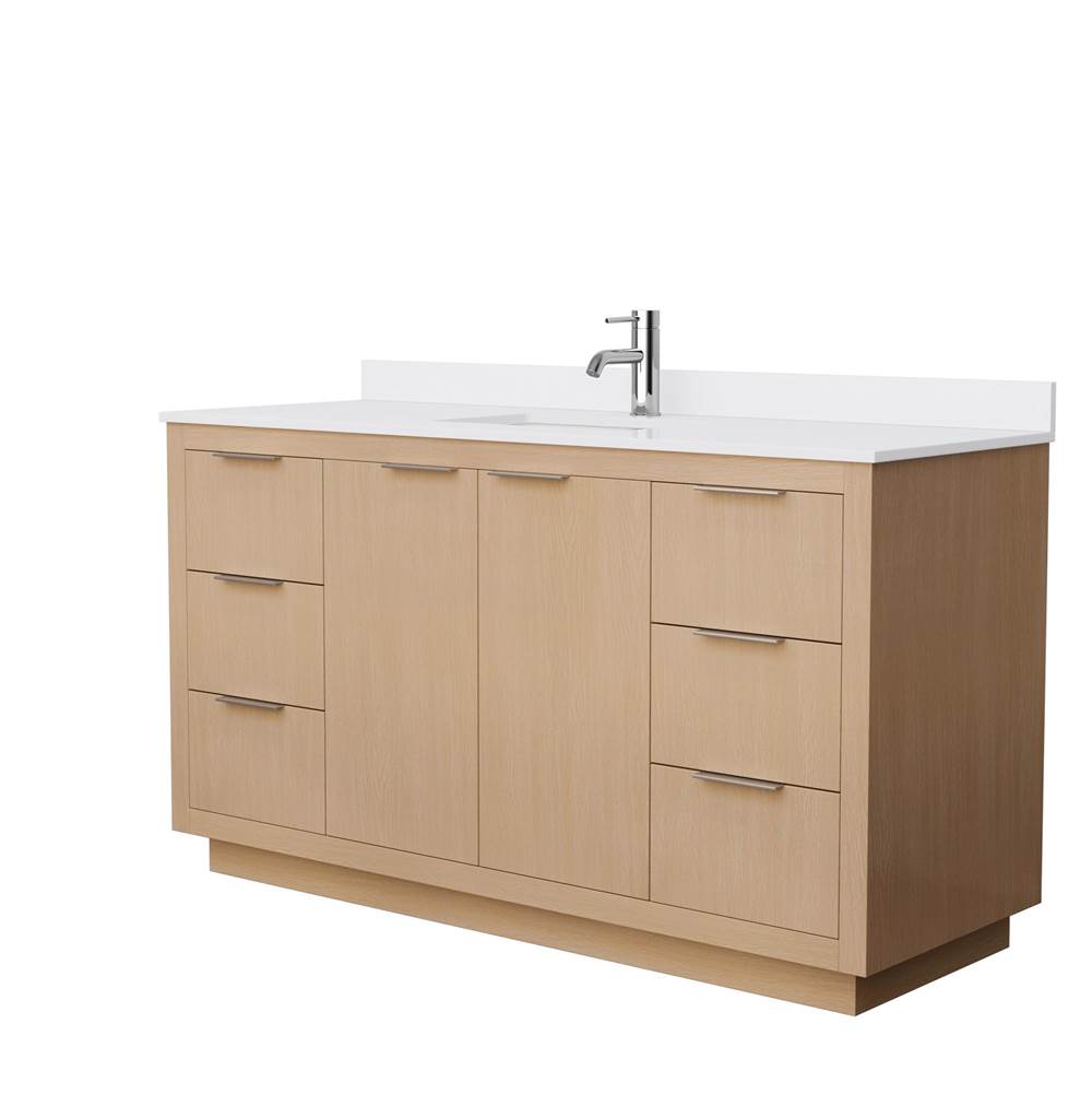 Wyndham Collection Maroni 60 Inch Single Bathroom Vanity in Light Straw, White Cultured Marble Countertop, Undermount Square Sink