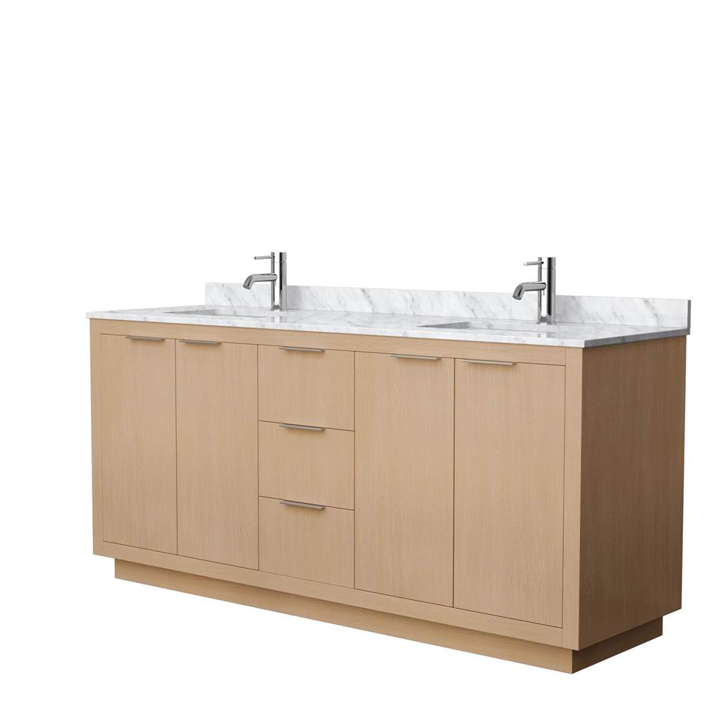 Wyndham Collection Maroni 72 Inch Double Bathroom Vanity in Light Straw, White Carrara Marble Countertop, Undermount Square Sinks