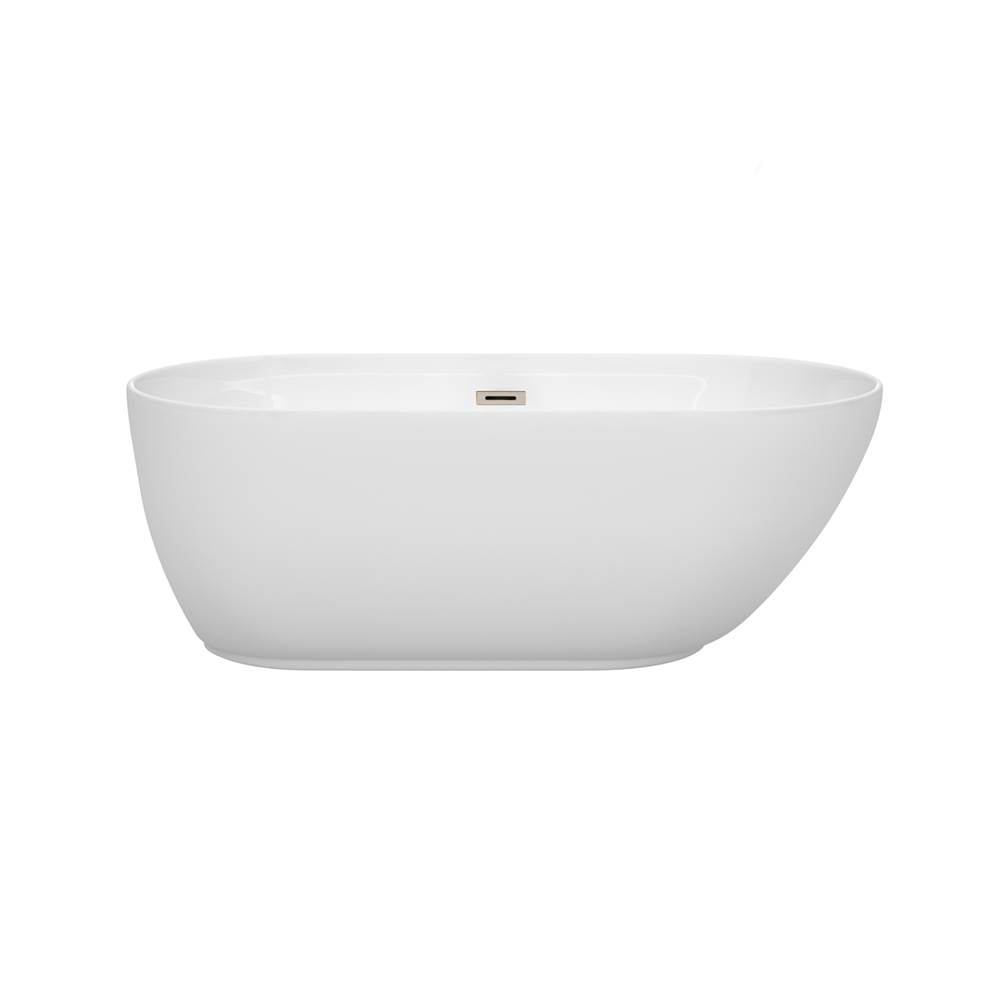 Wyndham Collection Melissa 60 Inch Freestanding Bathtub in White with Brushed Nickel Drain and Overflow Trim