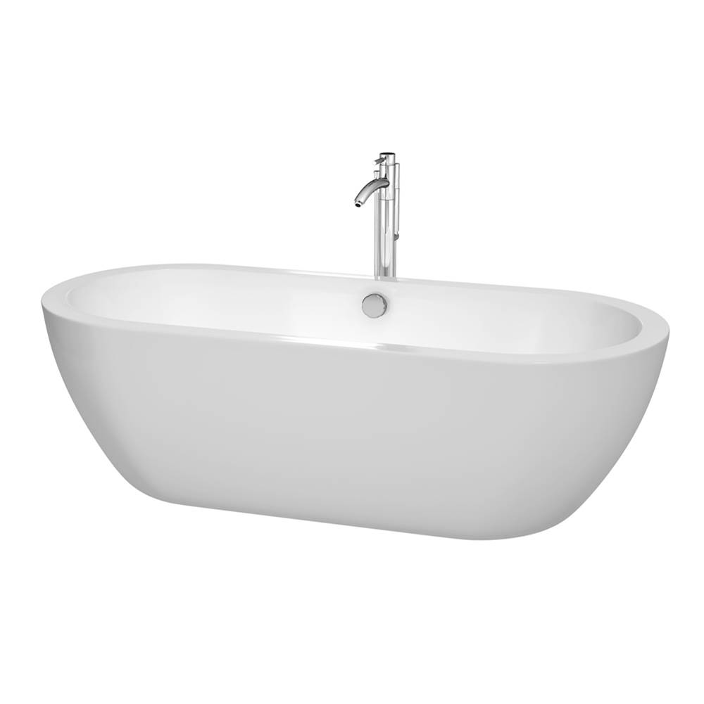 Wyndham Collection Soho 72 Inch Freestanding Bathtub in White with Floor Mounted Faucet, Drain and Overflow Trim in Polished Chrome