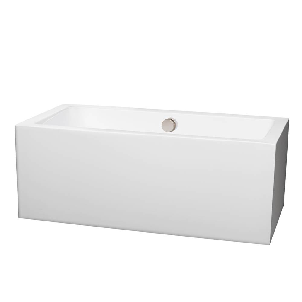 Wyndham Collection Melody 60 Inch Freestanding Bathtub in White with Brushed Nickel Drain and Overflow Trim
