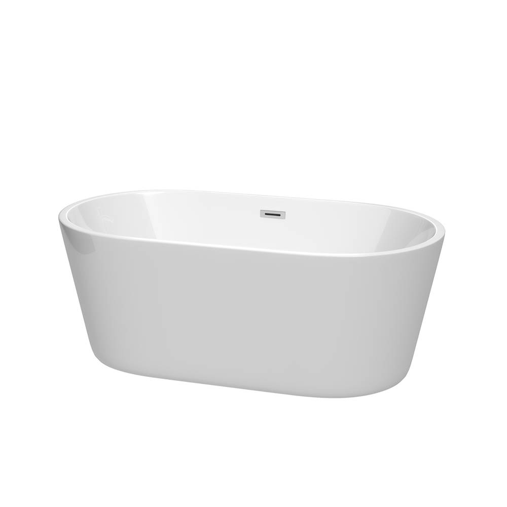 Wyndham Collection Carissa 60 Inch Freestanding Bathtub in White with Polished Chrome Drain and Overflow Trim
