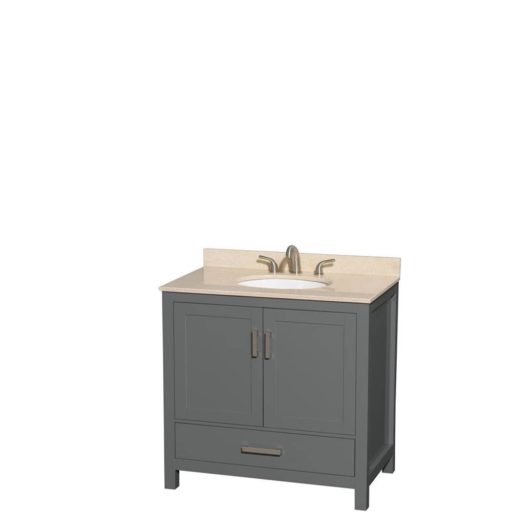 Wyndham Collection Sheffield 36 Inch Single Bathroom Vanity in Dark Gray, Ivory Marble Countertop, Undermount Oval Sink, and No Mirror