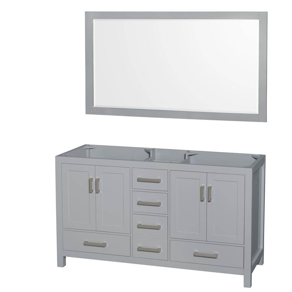 Wyndham Collection Sheffield 60 Inch Double Bathroom Vanity in Gray, No Countertop, No Sinks, and 58 Inch Mirror