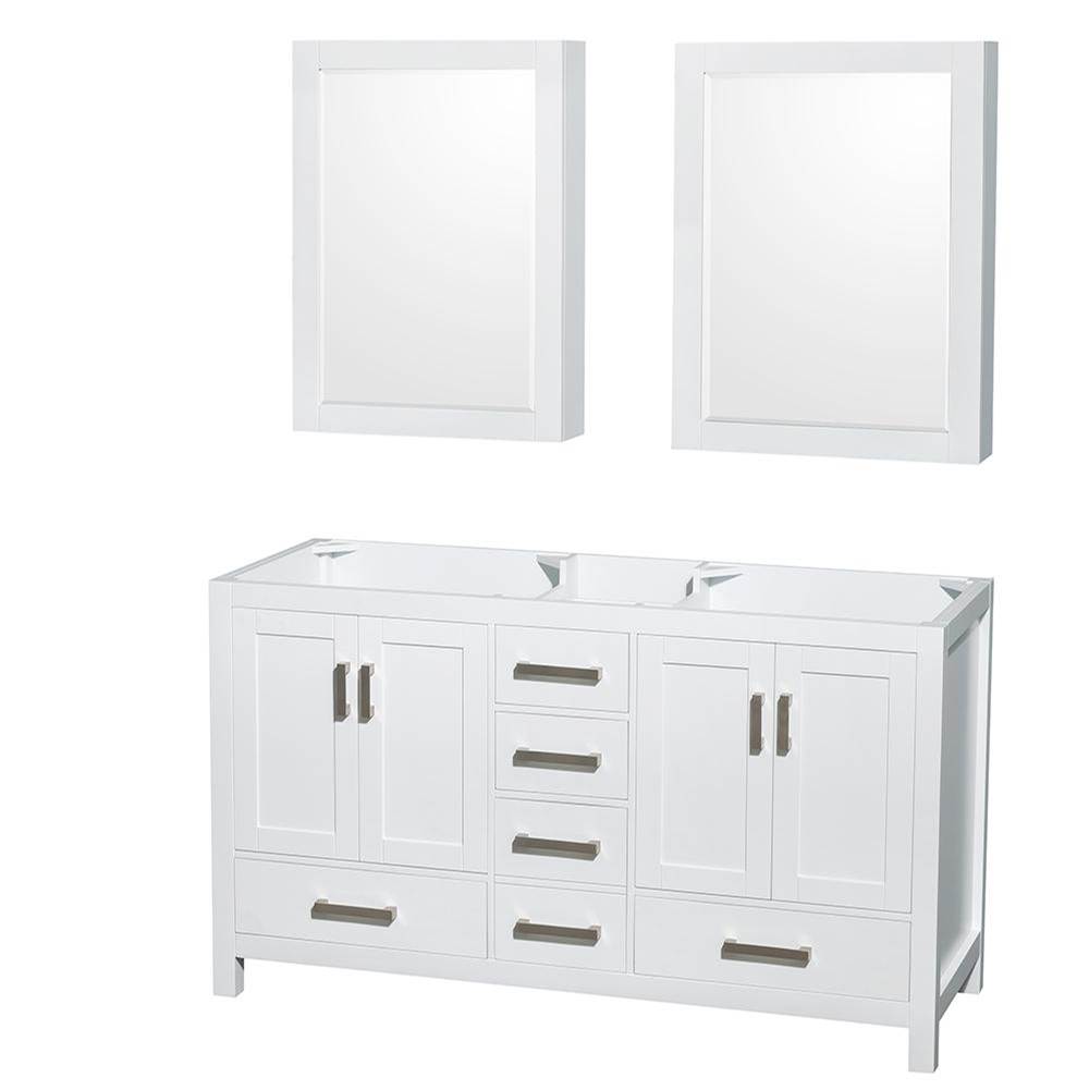 Wyndham Collection Sheffield 60 Inch Double Bathroom Vanity in White, No Countertop, No Sinks, and Medicine Cabinets