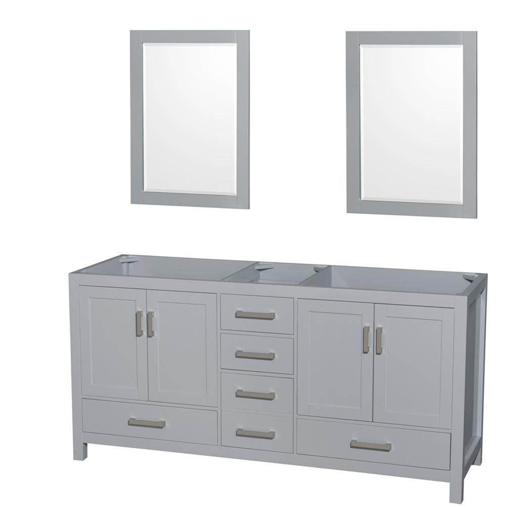 Wyndham Collection Sheffield 72 Inch Double Bathroom Vanity in Gray, No Countertop, No Sink, and 24 Inch Mirrors