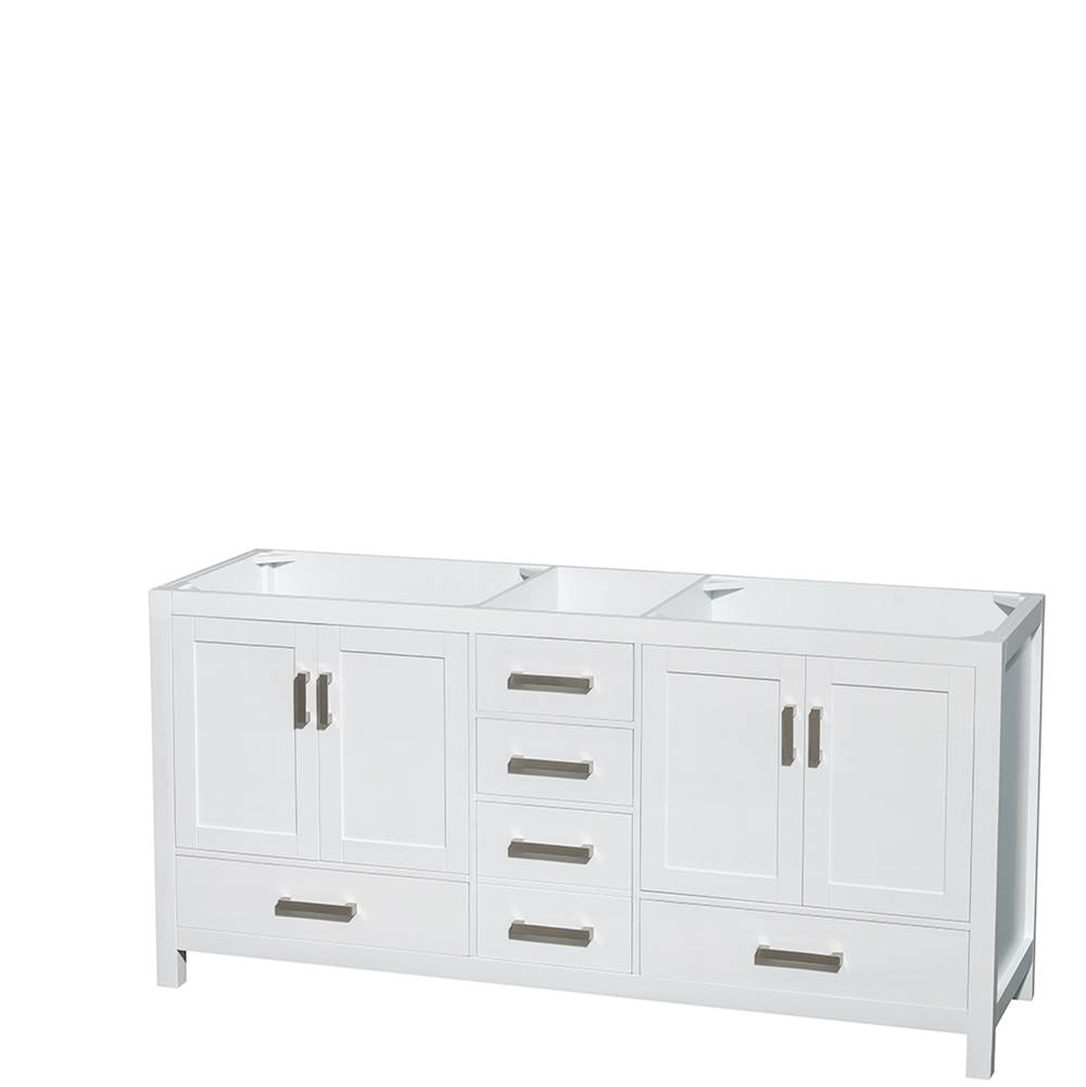 Wyndham Collection Sheffield 72 Inch Double Bathroom Vanity in White, No Countertop, No Sinks, and No Mirror