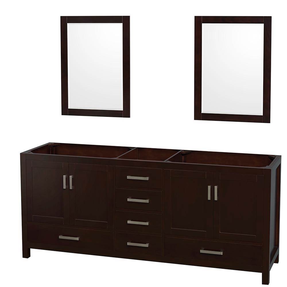 Wyndham Collection Sheffield 80 Inch Double Bathroom Vanity in Espresso, No Countertop, No Sinks, and 24 Inch Mirrors
