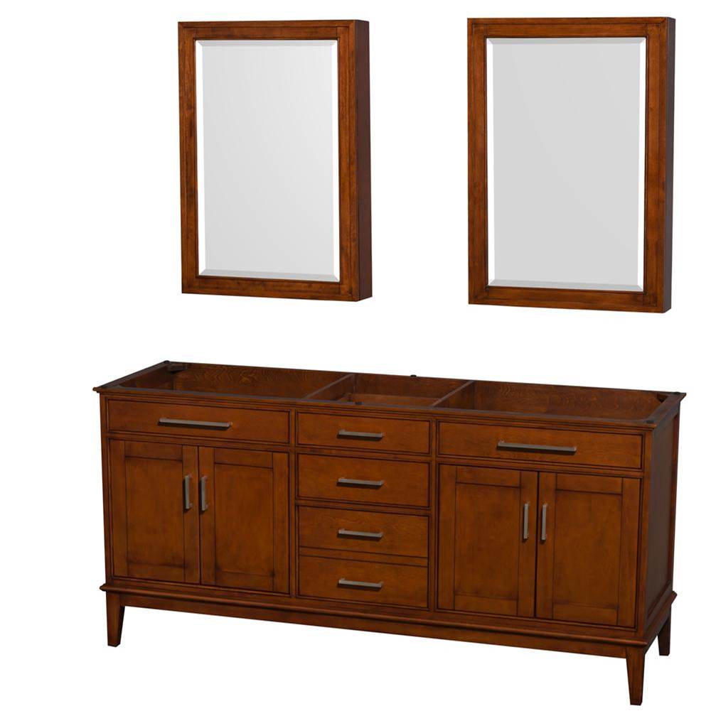 Wyndham Collection Hatton 72 Inch Double Bathroom Vanity in Light Chestnut, No Countertop, No Sinks, and Medicine Cabinets