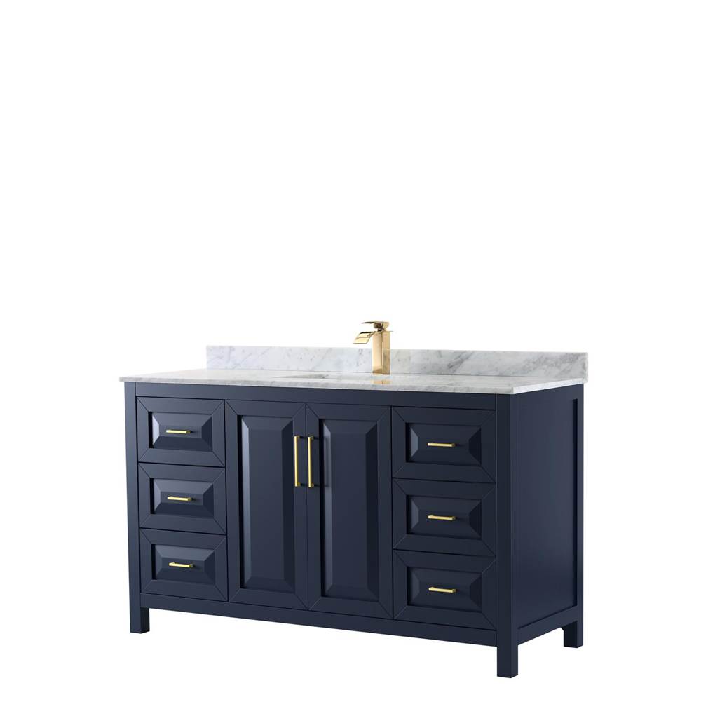 Wyndham Collection Daria 60 Inch Single Bathroom Vanity in Dark Blue, White Carrara Marble Countertop, Undermount Square Sink, No Mirror