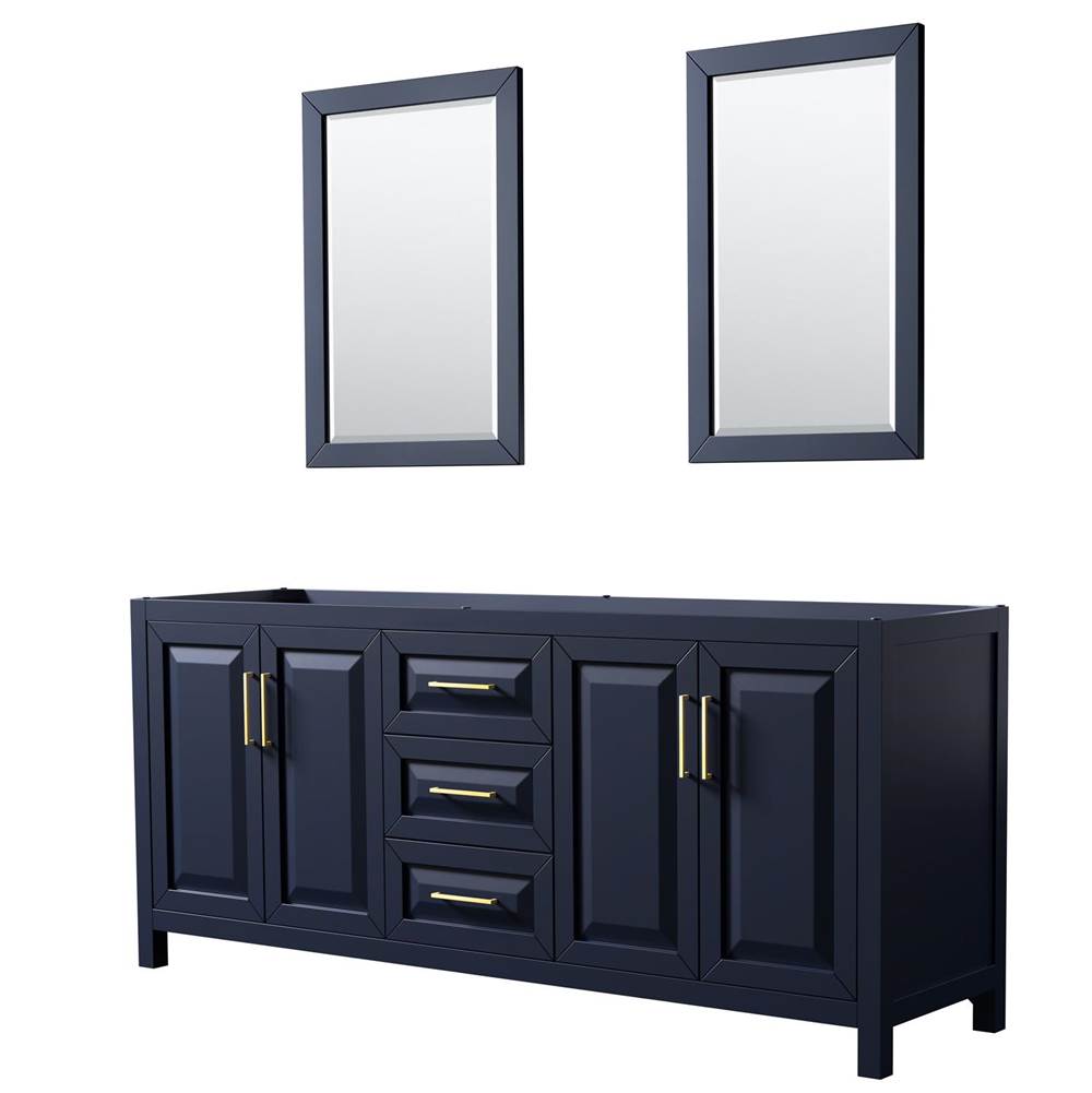 Wyndham Collection Daria 80 Inch Double Bathroom Vanity in Dark Blue, No Countertop, No Sink, 24 Inch Mirrors