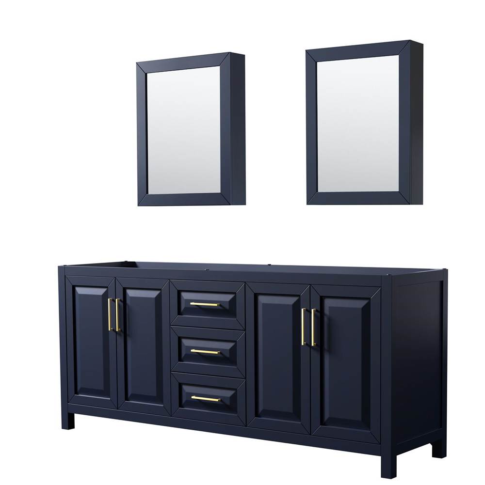 Wyndham Collection Daria 80 Inch Double Bathroom Vanity in Dark Blue, No Countertop, No Sink, Medicine Cabinets